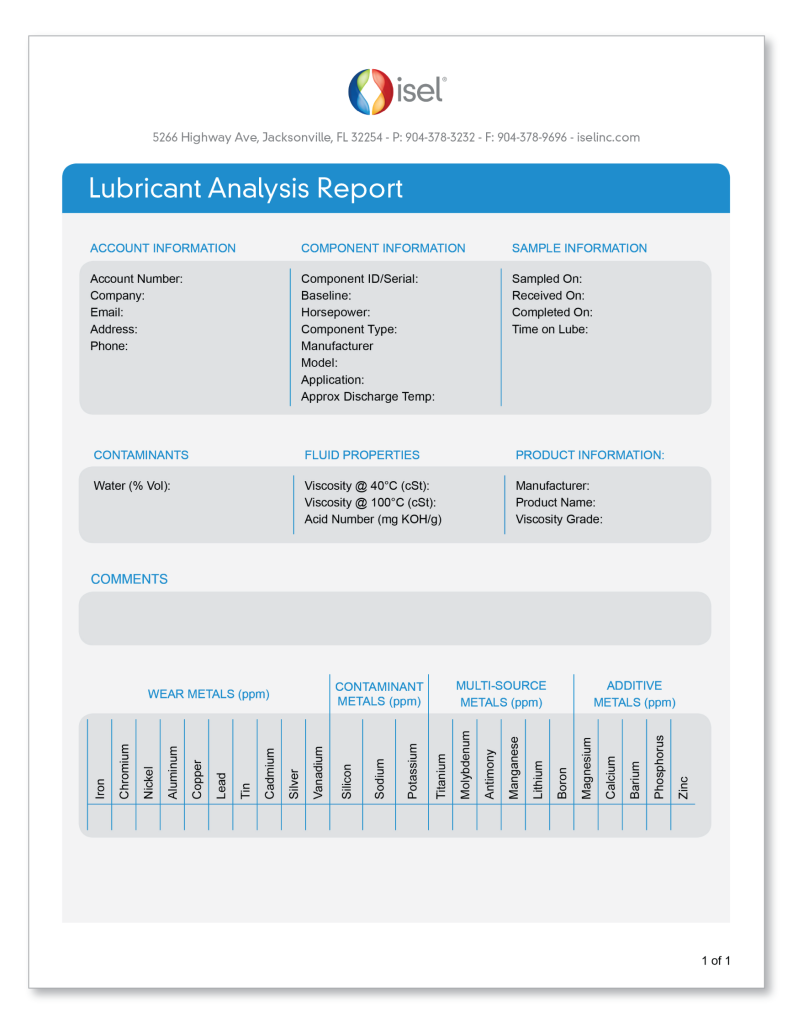 Lubricant Analysis Report Page